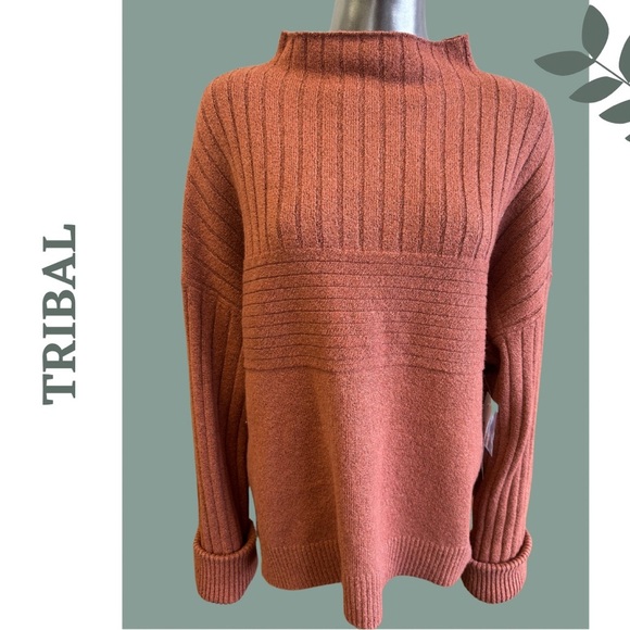 Tribal Women’s Funnel Neck Long Sleeve Cozy Copper Color Pullover Sweater XL - Picture 4 of 9